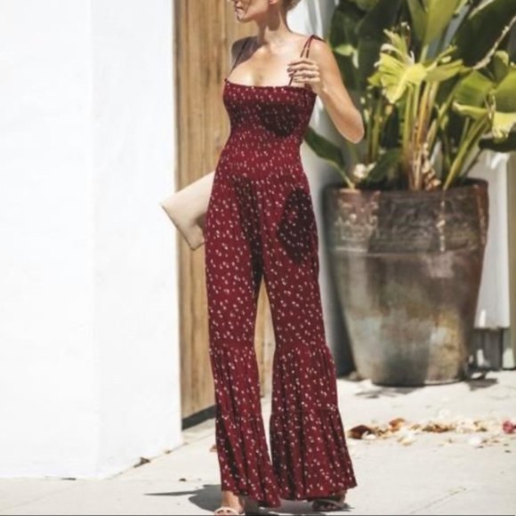 Storia Smocked Boho Wide Leg Bell Bottoms Small